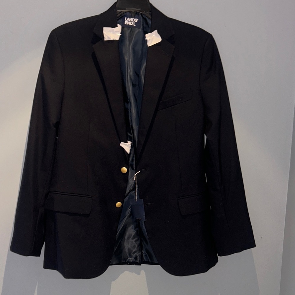 Lands' End Men's Classic Navy Blue Blazer with Brass Buttons